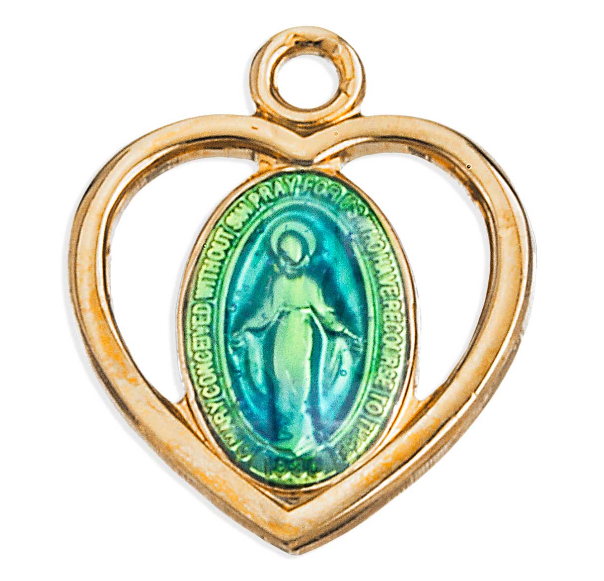 16kt Gold Over Sterling Silver Miraculous Medal w/ Blue Epoxy