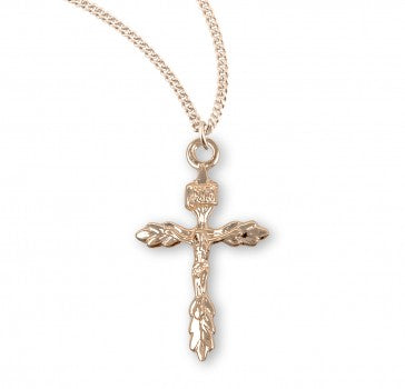 Necklace Small Wheat Crucifix Gold over Sterling