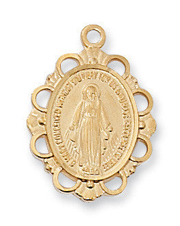 Gold over Sterling Silver Miraculous Medal with 16" Chain