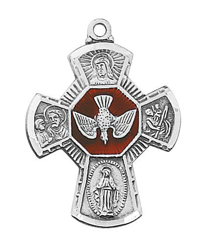 4-Way Medal Cross Sterling Silver, 24" Chain