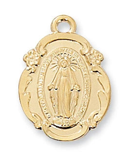 Gold over Sterling Silver Miraculous Medal 16-18" chain