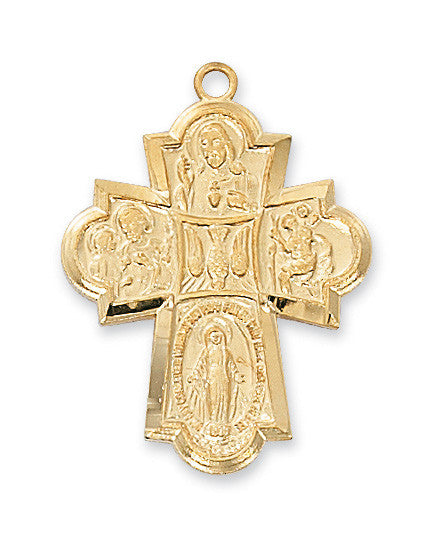 Gold over Sterling Silver 4-way Cross Medal 24" chain