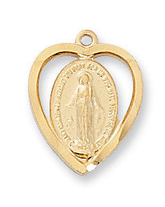 Gold over Sterling Silver Miraculous Medal Heart 16-18" chain