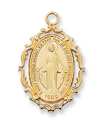Gold over Sterling Silver Miraculous Medal 18" chain
