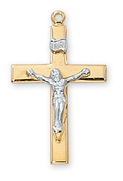 Crucifix - 18 KT gold over sterling silver - 18" chain two-tone