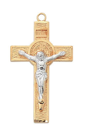 Gold over Sterling Silver Crucifix Necklace 18" Chain St. Benedict