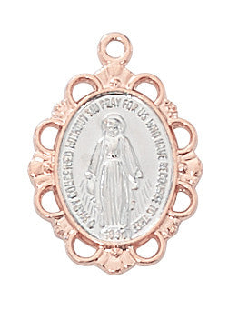 Rose Gold and Sterling Silver Miraculous Medal 18" Chain