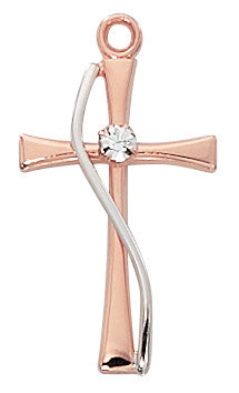 18" CH ROSE GOLD SS TWO TONE CROSS 1"