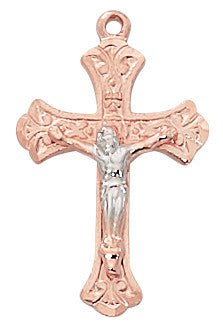 Rose Gold and Sterling Silver Two Tone Crucifix 18" Chain