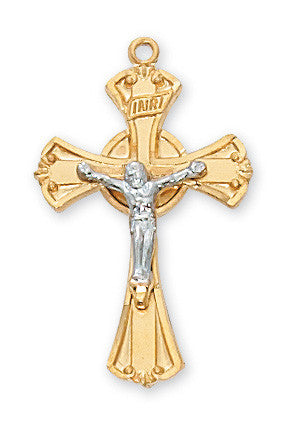18" CH GOLD OVER STERLING SILVER TWO-TONE CRUCIFIX