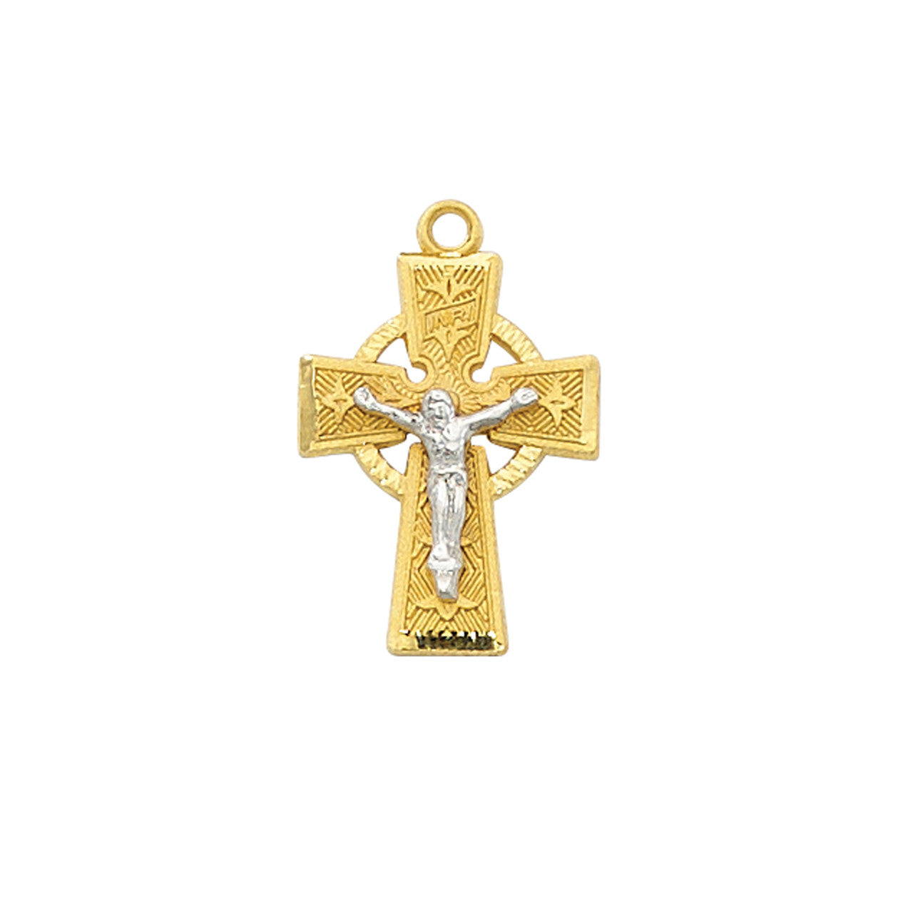 18" CHAIN GOLD OVER SILVER TWO-TONE CELTIC CRUCIFIX
