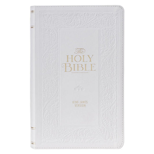 KJV Holy Bible, Giant Print Standard Size Red Letter Edition, Thumb Index Tabs & Ribbon Marker, King James Version, Vegan Leather, White Floral, 14 pt. Type (KJV Standard GP Editions)