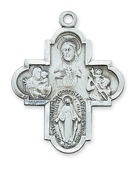 Sterling Silver 4-way Cross Medal 24 " chain