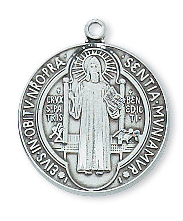 Sterling Silver Saint Benedict Necklace 24" Chain