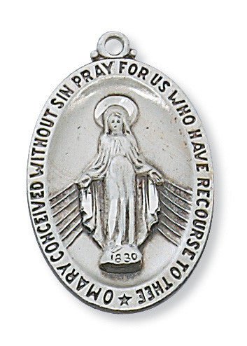 Sterling Silver Miraculous Medal 24" Chain