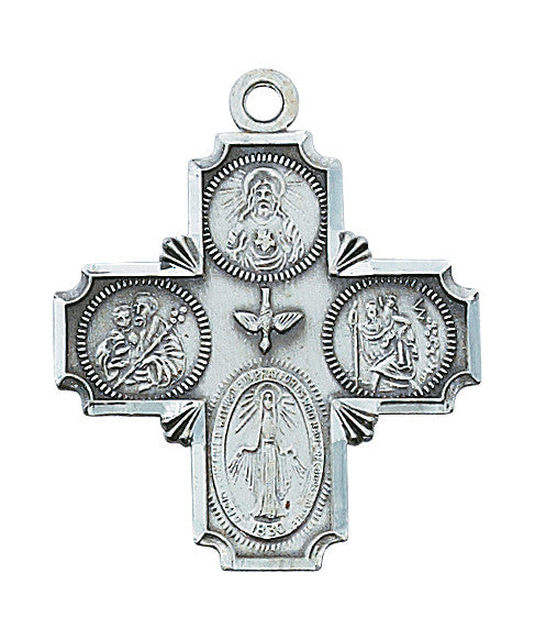 Sterling Silver 4-way Cross Medal 24" chain
