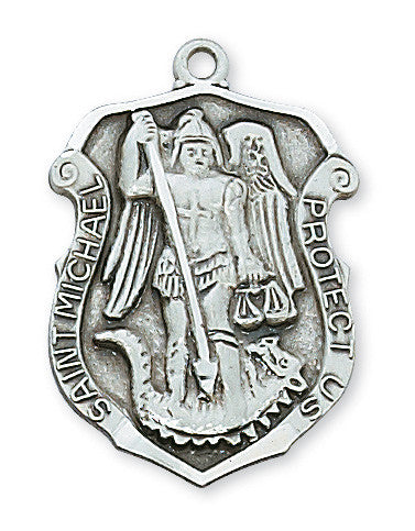 Sterling Silver Saint Michael Necklace 24" Chain
