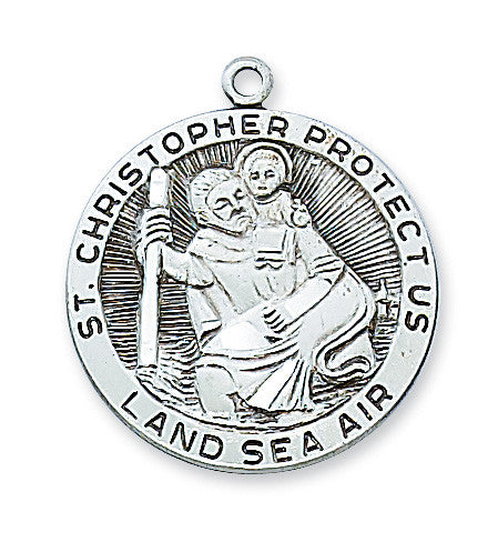 Sterling Silver Saint Christopher Necklace 24" Chain