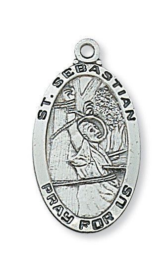 Sterling Silver Saint Sebastian Necklace 24" Chain