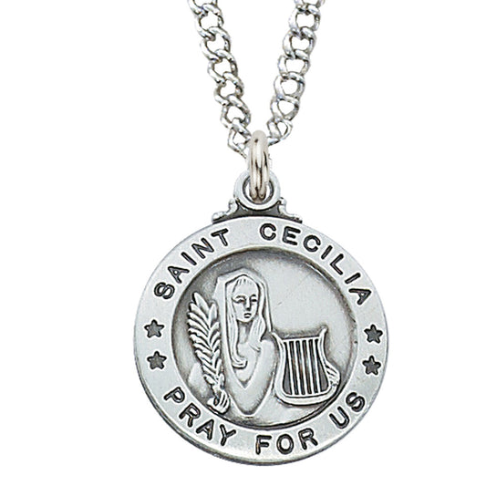 Sterling Silver Saint Cecilia Necklace 20" Chain
