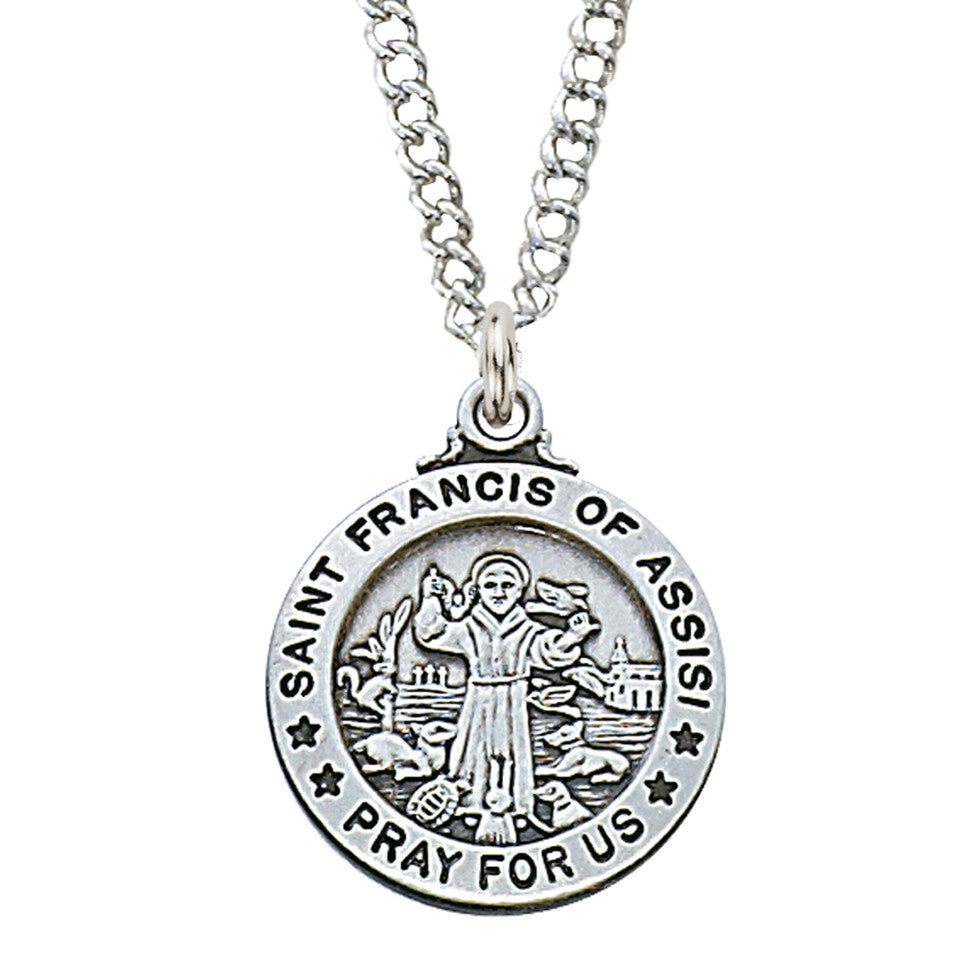 Sterling Silver Saint Francis Necklace 20" Chain