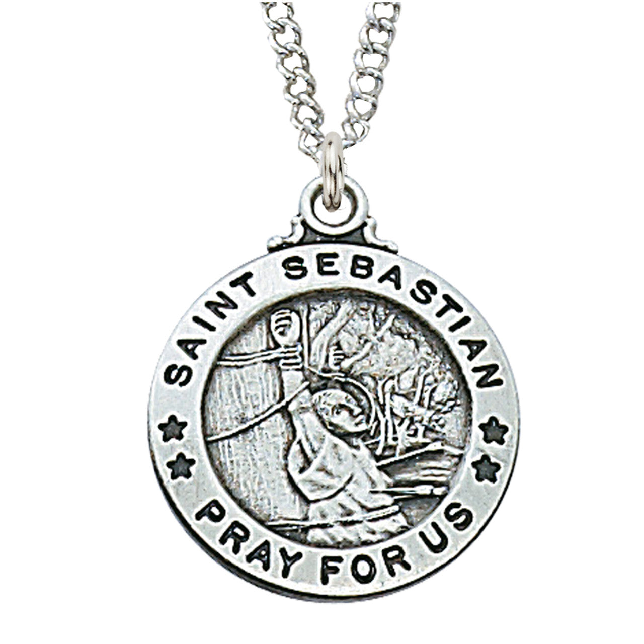 Sterling Silver Saint Sebastian Necklace 20" Chain