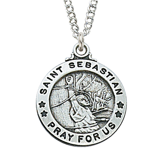 Sterling Silver Saint Sebastian Necklace 20" Chain