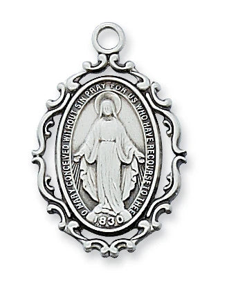 Sterling Silver Miraculous Medal 18" chain