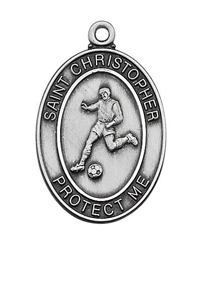 Sterling Silver Saint Christopher Soccer Necklace 24" Chain