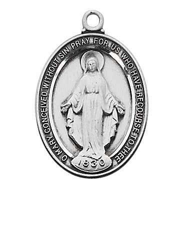 Sterling Silver Miraculous Medal 18" Chain