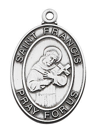 Sterling Silver Saint Francis Necklace 24" Chain
