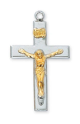 Sterling Silver Crucifix Two-tone 18" chain