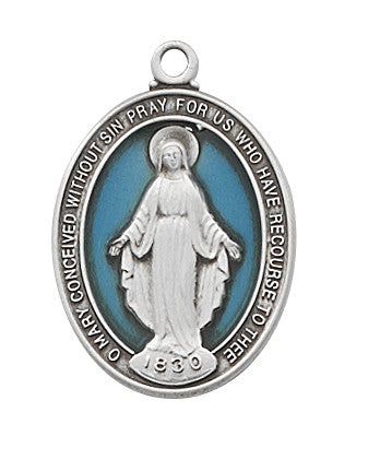 Sterling Silver Miraculous Medal with blue stones
