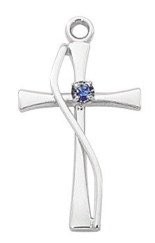CROSS W BLUE STONE 18" rhodium plated chain