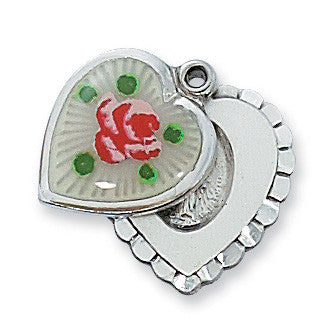 Sterling Silver Miraculous Medal Sliding Heart Locket