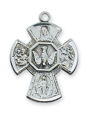 Sterling Silver 4-way Cross Medal 18 " chain