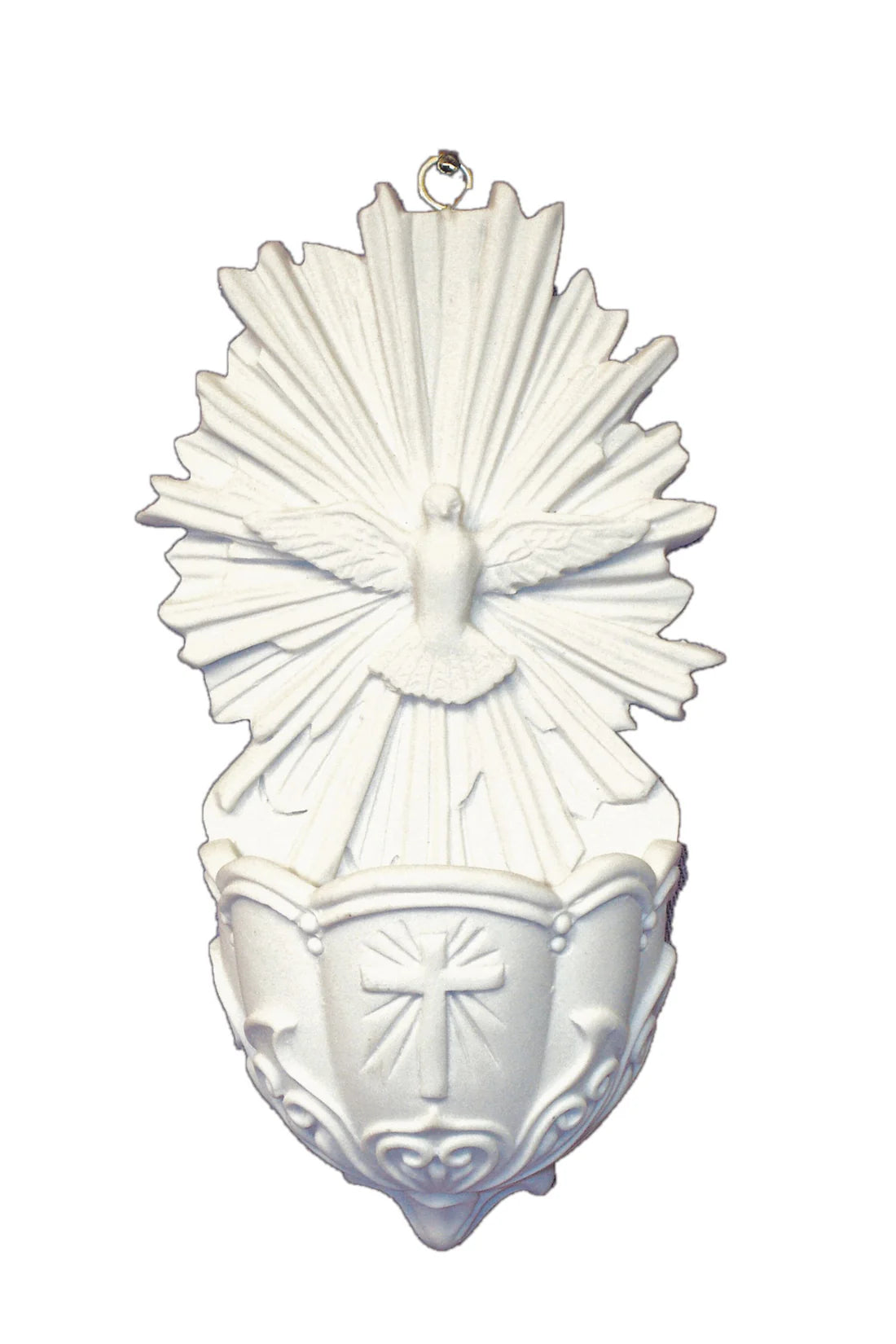 Holy Spirit holy water font in all white 5"