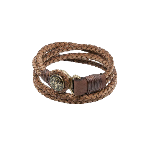 Men's Brown St. Benedict Leather Cord Bracelet