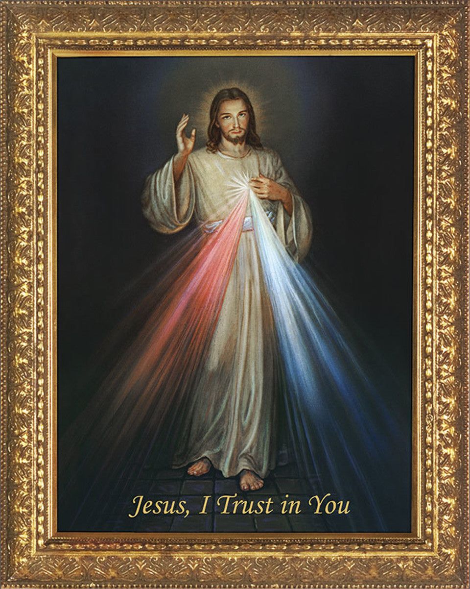 Divine Mercy 12"x24" Original Canvas Gold Frame