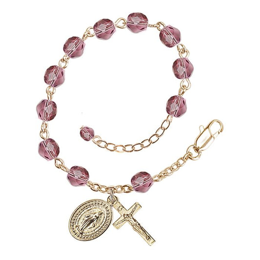 Rosary Bracelet 6MM Pink Birthstone RB Gold