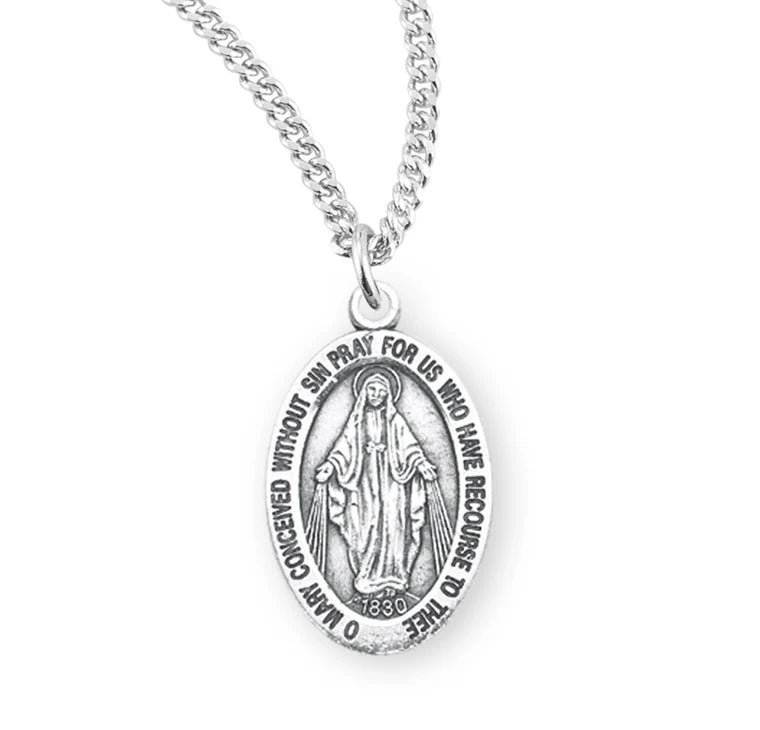 Sterling Silver Miraculous Medal 18" Chain