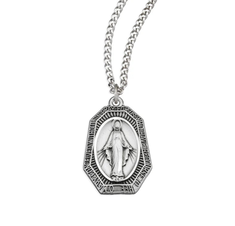 Sterling Silver Miraculous Medal 24" Chain