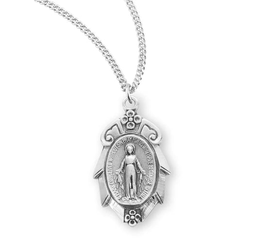 Sterling Silver Fancy Miraculous Medal 18" Chain