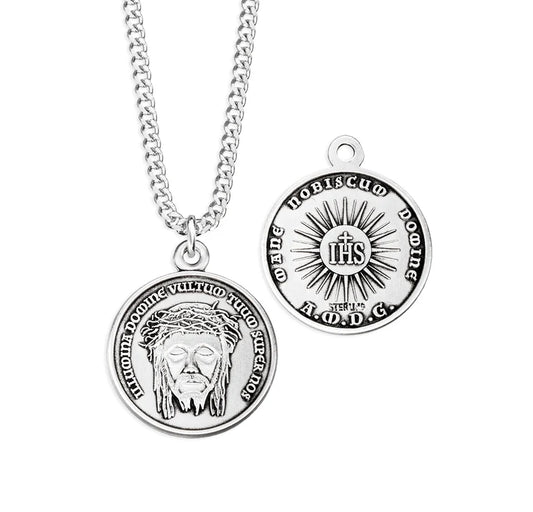 Sterling Silver Holy Face Medal 18" Chain