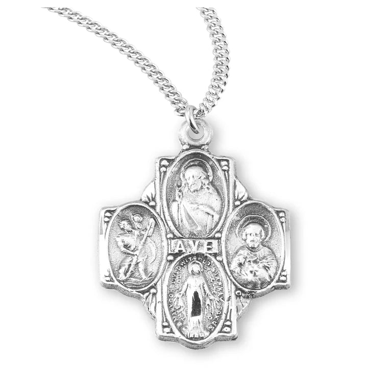 Sterling Silver Ave 4-Way Medal 20" Chain
