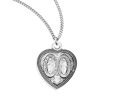 Sterling Silver Heart Miraculous and Scapular Combination Medal
