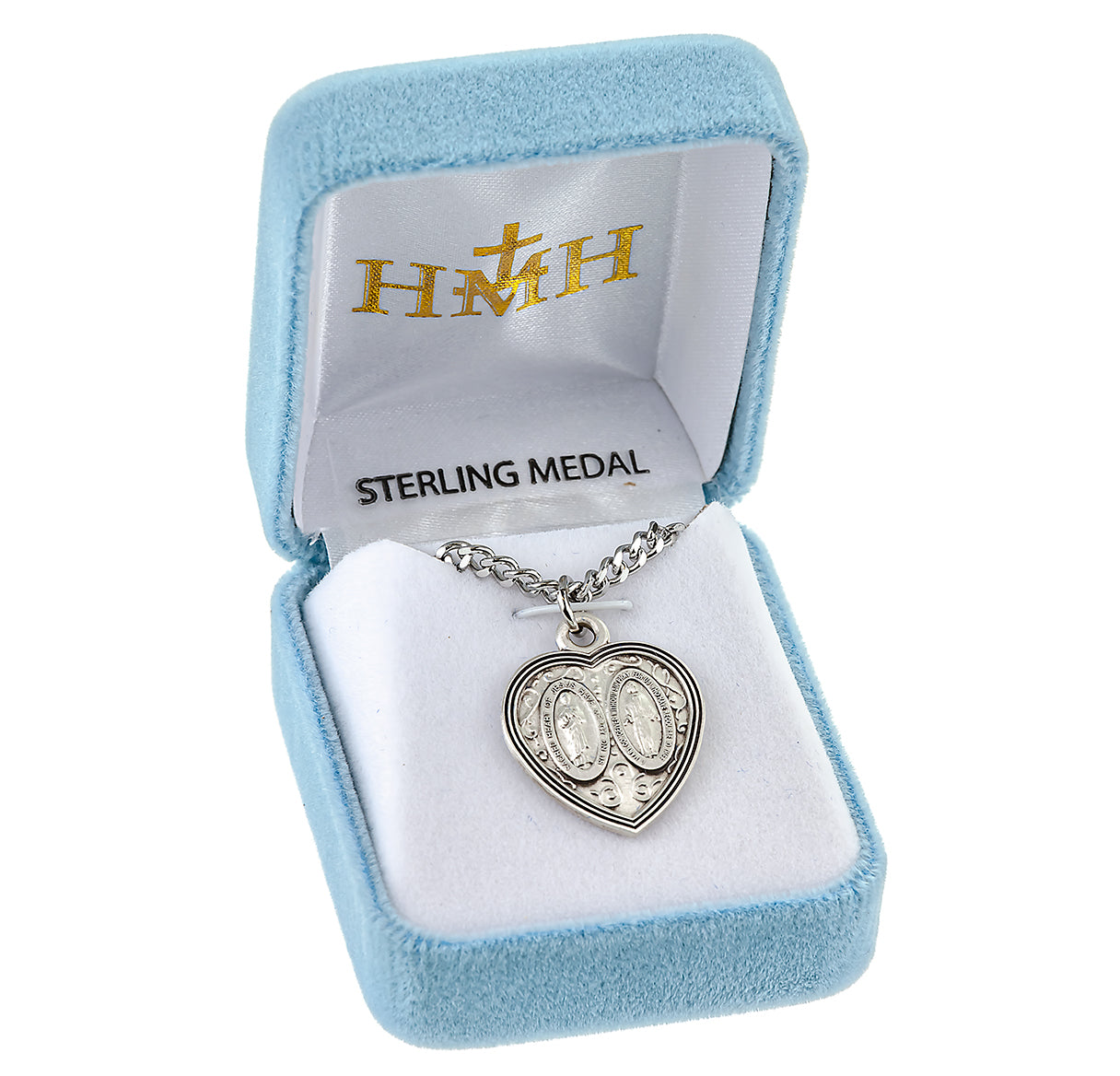 Sterling Silver Heart Miraculous and Scapular Combination Medal