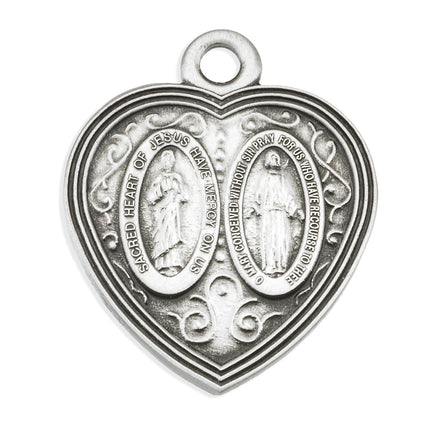 Sterling Silver Heart Miraculous and Scapular Combination Medal