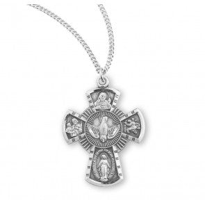 Sterling Silver Small 4-Way W/ Holy Spirit-*18" Chain