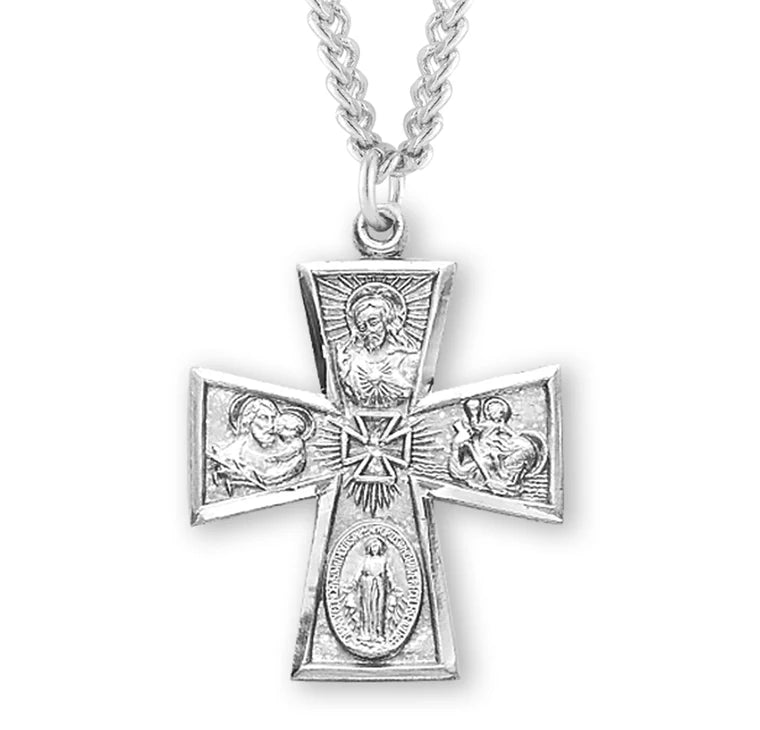 Sterling Silver 4-Way Medal 24" Chain
